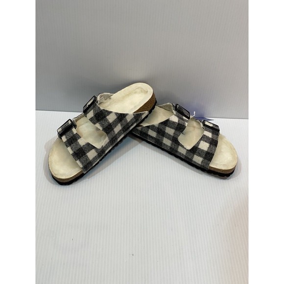 Birkenstock Arizona Shearling Lined Wool White Plaid Women's Size 40 US 9 - Picture 1 of 9